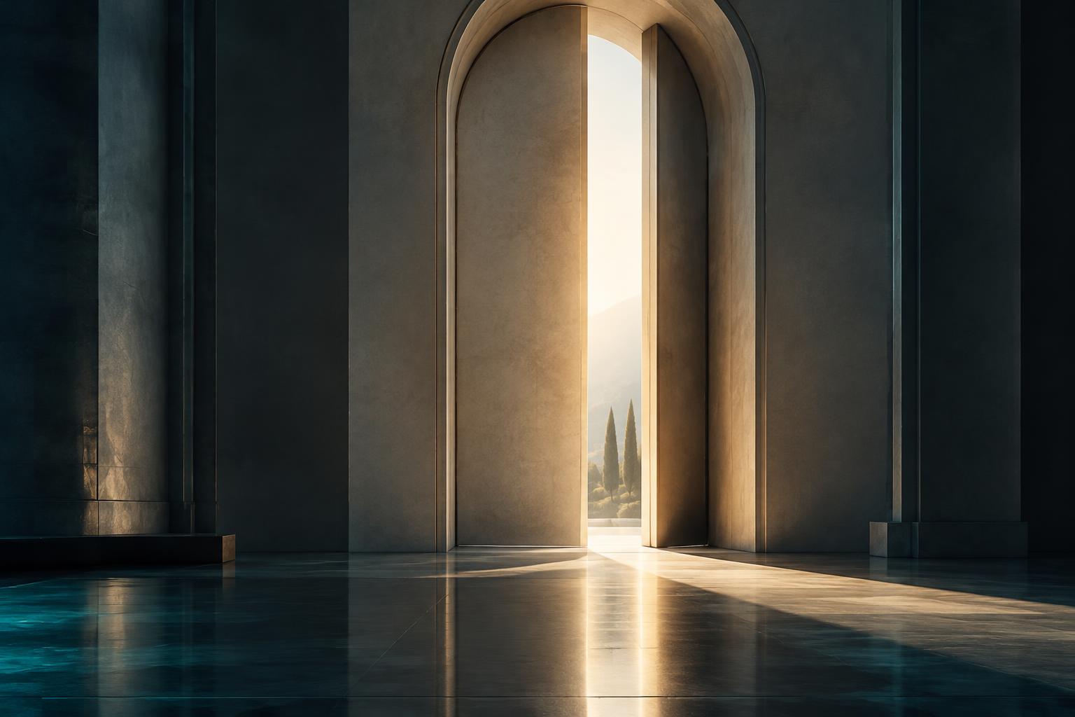 Une grande porte s'ouvrant sur la lumière